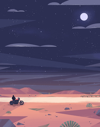 Harley Davidson HOG magazine desert editorial harley davidson illustration magazine motorbike night print