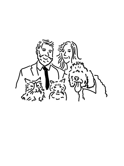 illustration for friend's wedding black and white cat dog illustration illustration art line art people