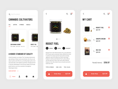 Cannabis app cannabis clean concept creative design grey light love minimal product red button screens typography ui ux web white