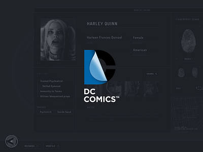 DC COMICS™ argus dc comics harley quinn ui design