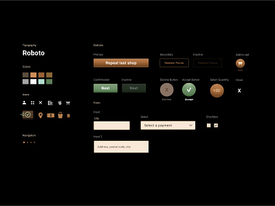 Nespresso website redesign – Mobile (concept) atomic button buttons coffee colors dark dark ui form icon icons iphone mobile styleguide