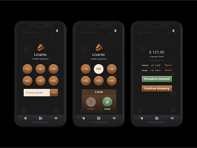 Nespresso website redesign – Mobile (concept) coffee dark e commerce iphone mobile nespresso product product selection selection ui