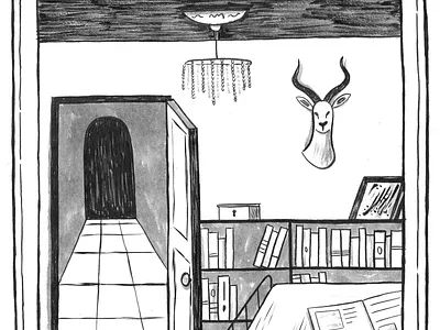 Inktober Day 4 architecture art drawing greyscale hemingway illustration ink inktober inktober2019 interior perspective room shading