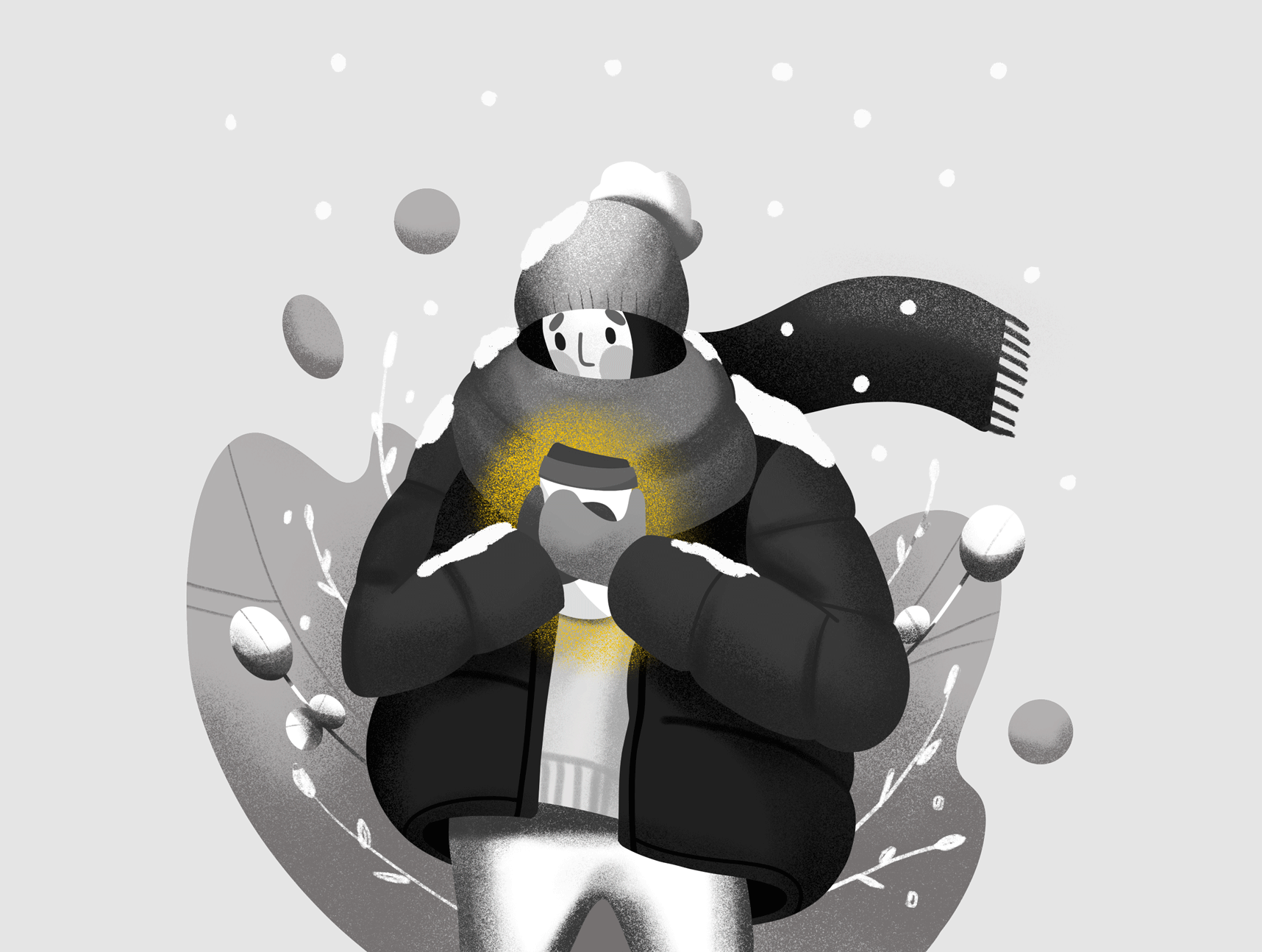 Inktober Day 4: Freeze coffee freeze girl illustration plant snow winter