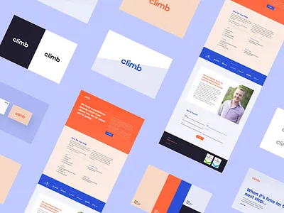 Climb Brand Roll-out angle brand brand book branding clean color design finance identity landing page minimal orange purple ui web
