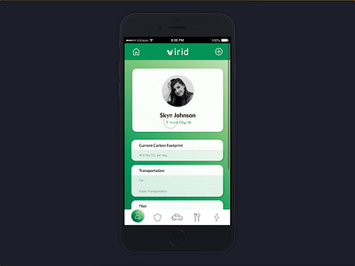 Virid - Carbon Footprint Tracking App app app design app icon app ui design carbon environmental design environmental graphics environmentalism invision invisionapp social app social media design user interface design