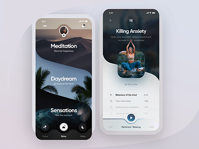 Meditation App app calm calming calming app chill chilling lifestyle meditate meditation meditation app mindful relax relaxation relaxing relaxing app relief stress ui ux yoga