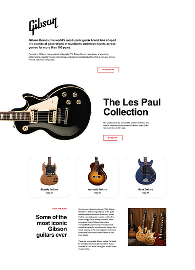 Landing Page for Music Store arial css css grid guitar music red website white