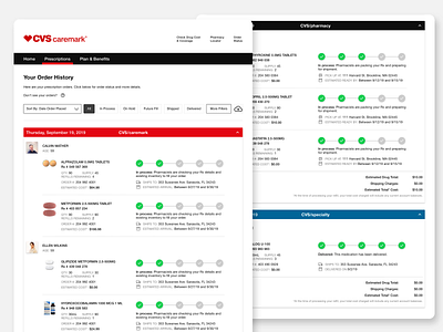 CVS Health Prescription Order History dashboard healthcare order management prescription status bar web design