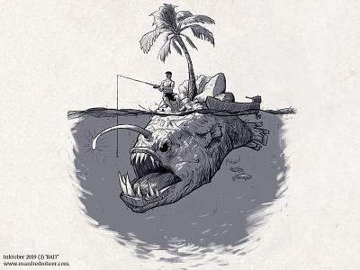 Inktober 2019 (3) 'bait' dailyart drawing fish fishing handdrawn iland illustration inktober inktober2019 lineart sketch sketches surreal surrealism water