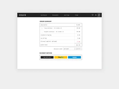 DailyUI #002: eCommerce Checkout Page checkout checkout page dailyui discount code ecommerce order summary pay pay with card payment payment form payment methods payments paypal ui design venmo website