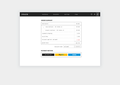 DailyUI #002: eCommerce Checkout Page checkout checkout page dailyui discount code ecommerce order summary pay pay with card payment payment form payment methods payments paypal ui design venmo website