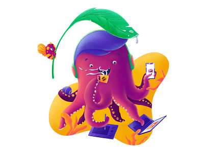 Multi-talented octopus artmash coffee creature custom brushes flat illustration flatdesign freelance illustration octopus procreate