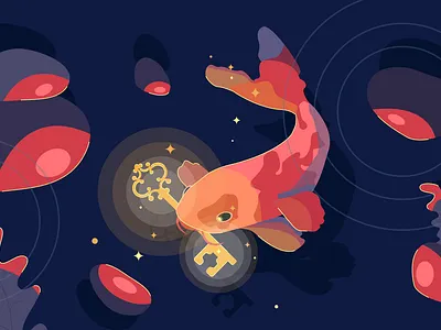 Carp and golden key art carp digital digital art fantasy fish illustration illustrator key light magic sparkle vector vector illustration vectorart