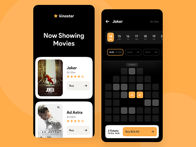 CInema Tickets App calendar cards cinema film minimal mobile theater tickets