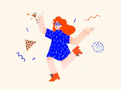 Cutting shapes 80s style blue bright chalk character cutting shapes dance flat illustration memphis orange party pattern procreate simple wiggle