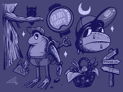 Lost cartoon cute design drawing foraging forest frog illustration inktober ipad lost mushrooms procreate scared