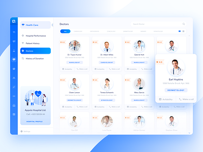 Doctor Search analytics chart clean dashboard cool dashboard dashboard doctor filter hospital app hospital management listing listings medical app medical dashboard medical ui medical web app menu minimal profile search bar tab