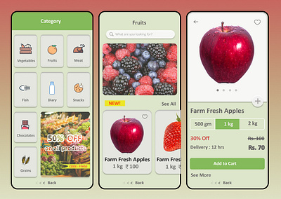 Grocery App UI Concept app beginner design figma figmadesign groceries grocery grocery app grocery online grocery store market minimal mobile app design mobile ui simple design super market ui ux