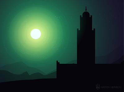 beautiful morning arab clean illustration illustration art illustrator islam landscape masjid montains moon moonlight moonshine morning morocco mosque vector vector art vectorart