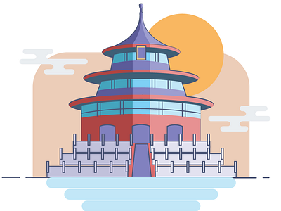 Temple of Heaven app illustration building icon design illustration design landscape illustration language learning app onboarding