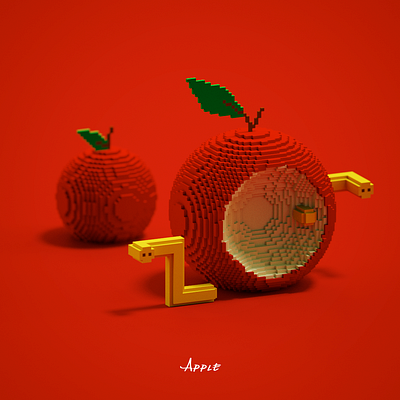 Apple 3d apple art illustration pixel voxel worm