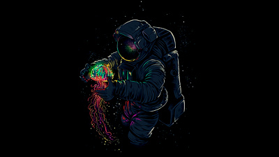 Astronaut with Jellyfish wallpaper astronaut blue concept cosmonaut exploration fantasy fiction future glow helmet hero illustration jellyfish man science space spaceman spacesuit suit technology