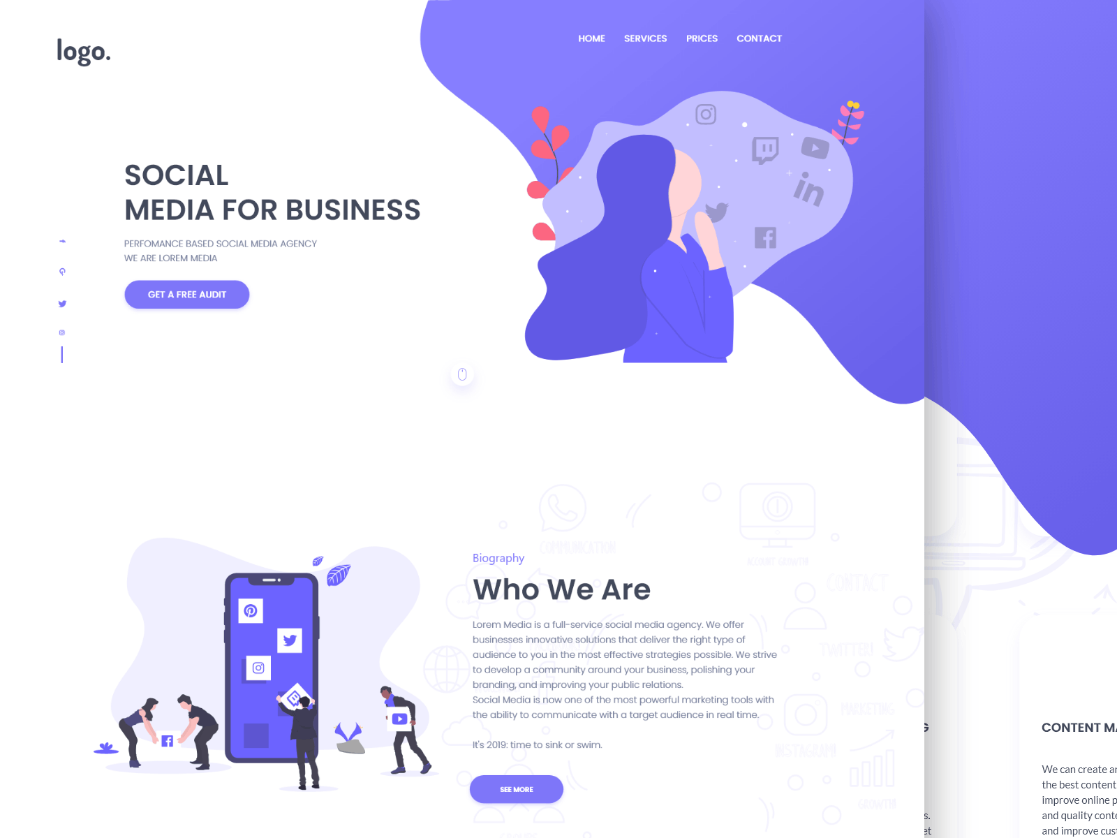 Marketing Agency Full Landing Page Design - Freebie 2019 webdesign trend 2019 website design design icon illustration landing page modern website trendy design typography ui ux web web design web design agency web designer website