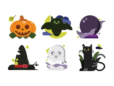 Spooky icons for Halloween! 🎃 adobe illustrator cat halloween icon icons illustration jack o lantern pumpkin vector