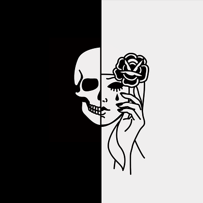 Sad Girl design illustration rose skull tattoo vector