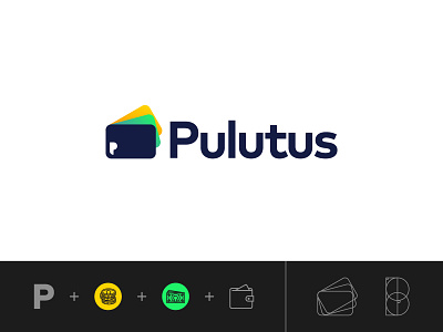 Pulutus Logo bill coin fintech flat green illustrator logo money simple vector wallet yellow