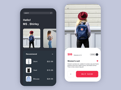 Clothing interface app design ui