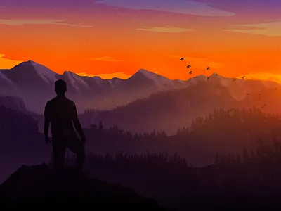 Hiking in the mountains adventure forest illustration mountains photoshop sunset wacom