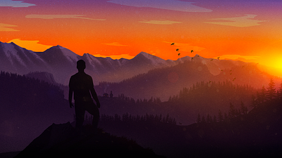 Hiking in the mountains adventure forest illustration mountains photoshop sunset wacom