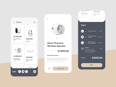 Online Shopping App app audio basket card electronics flat interface ios minimal mobile modern music product design shopping tech ui ux visual design