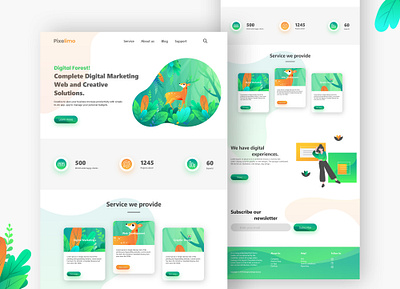 Digital marketing agency website digital marketing digital marketing agency green color illustration landing landing page landing page design marketing agency marketing website orange theme design ui ui design uiux ux design web application design website design