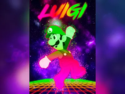 Super Mario Series - Luigi 1980s art design game art gaming graphic design illustration luigi nintendo outrun retro retrowave super mario synthwave type typography vaporwave