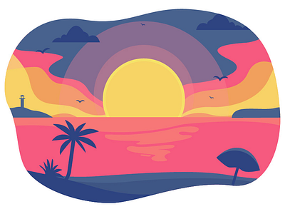 Sunrise at the beach artwork blue debut debut shot design digital digitalart digitalillustration flat flatillustration illustration pink