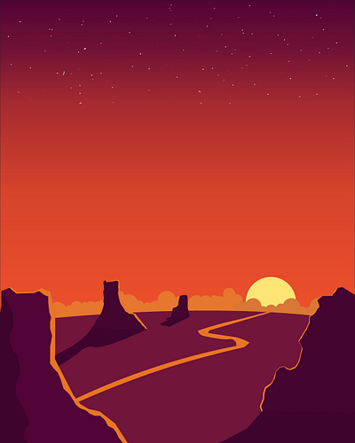 Fast Car canyons illustration mountains red sunset yellow