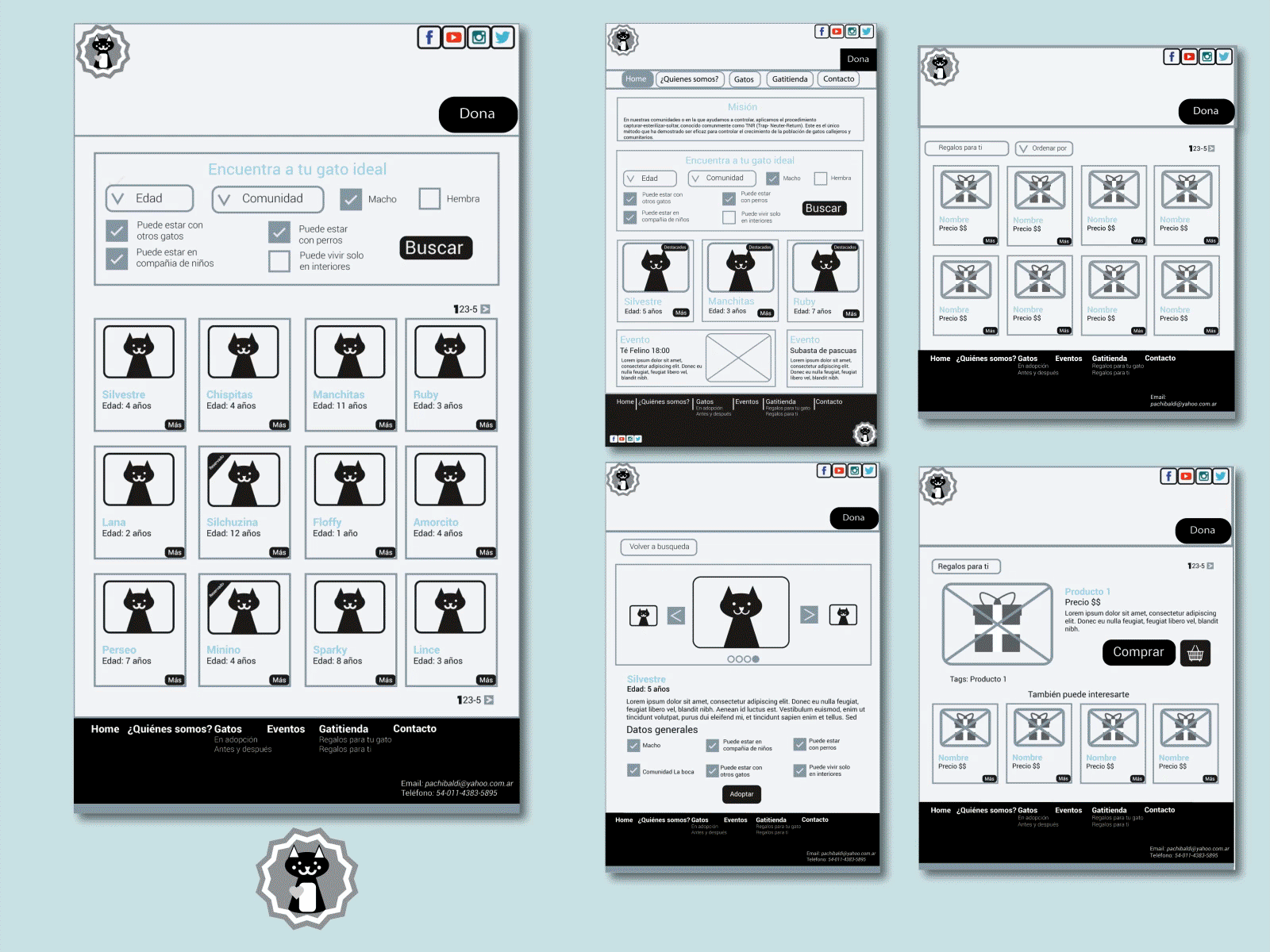 Wireframe web De Gatitos adobe illustrator after after effect animation argentina branding cats foundation fundación gatos html html css illustration redesign ui ux vector web webdesign