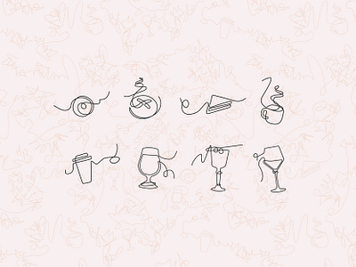 Icon Set & Pattern - Flint branding cafe continuous line icon design icon set illustration line drawing scribble