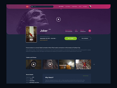 Design Challenge #1 - Cinema Movie Page booking challenge cinema creative dark ui design marketing movies ticket booking tickets ui ux web web design