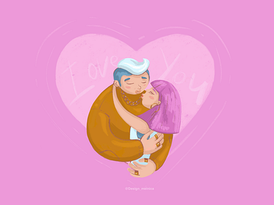 Love you boy and girl kiss boy with blue hair girl with pink hair guy hugs a girl hug illustration kiss kissing love love you lovers