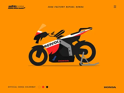 Asthtc Corsa© 2006 Factory Repsol Honda 2006 bike biker concept corsa design flat flat design honda illustration minimal minimalistic motobike motogp motorbike motorcycle racing vector