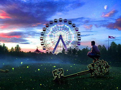 🎪🎡✧°˖ animation atmospheric carnival concept daydream dreamscape escape fantasy ferris wheel fireflies funfair gif glow worms hidden key loop magical motion graphics twilight vibes