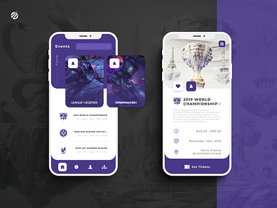 EsportsPoint - Ticket app home page app application clean design esports esports tournament events game games league of legends leagueoflegends mobile mobile app overwatch stats ticket app tournament ui uiux ux