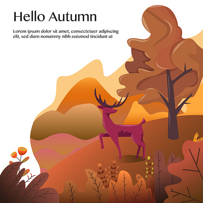 Hello Autum Concept Vector Banner Design 01 animal autumn banner concept banner design concept park ui design uidesign vector