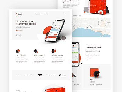 Bloq.it - Website redesign android app clean hero icons ios landing lockers map media minimal minimalist page pricing shapes sponsors ui ux website