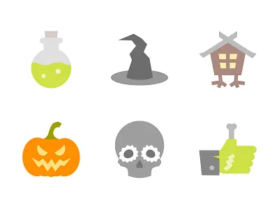 Halloween colored iconset flat halloween icons like pumpkin thumbs up vector witch