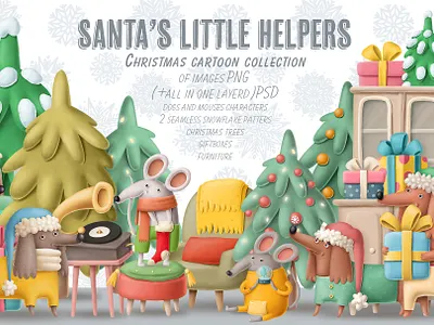 Christmas collection animals art cartoon character christmas design dog drawing illustration winter